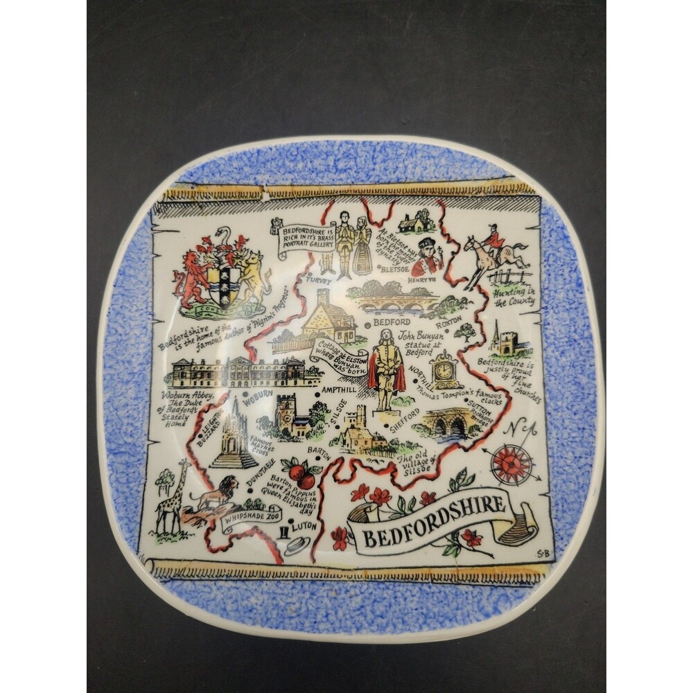 Bedfordshire UK Map Vtg Decorative Souvenir Plate Britannia Designs England 5”